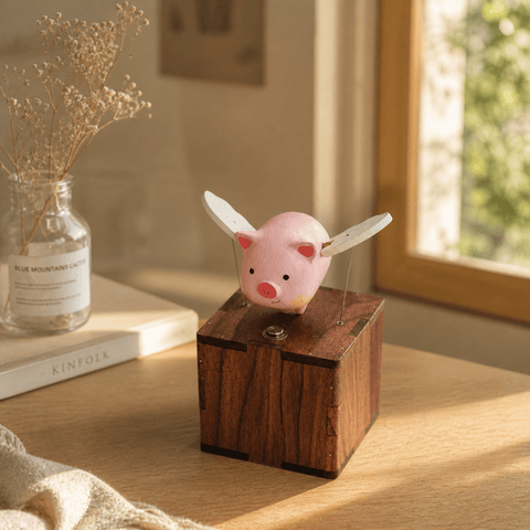 Riyumyi Handcrafted Wooden Angel Pig Automaton