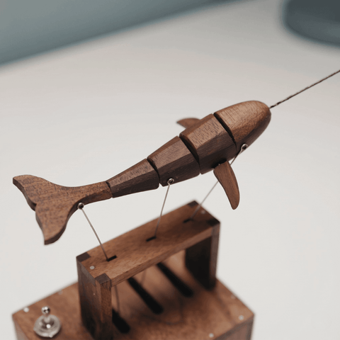 Riyumyi Handcrafted Walnut Whale Automaton