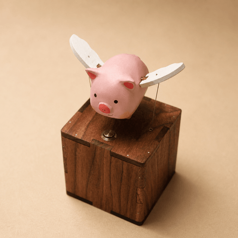 Riyumyi Handcrafted Wooden Angel Pig Automaton