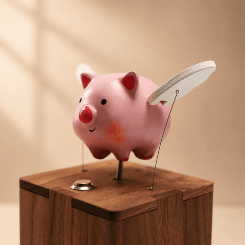 Riyumyi Handcrafted Wooden Angel Pig Automaton