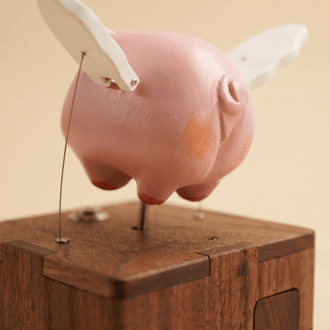 Riyumyi Handcrafted Wooden Angel Pig Automaton